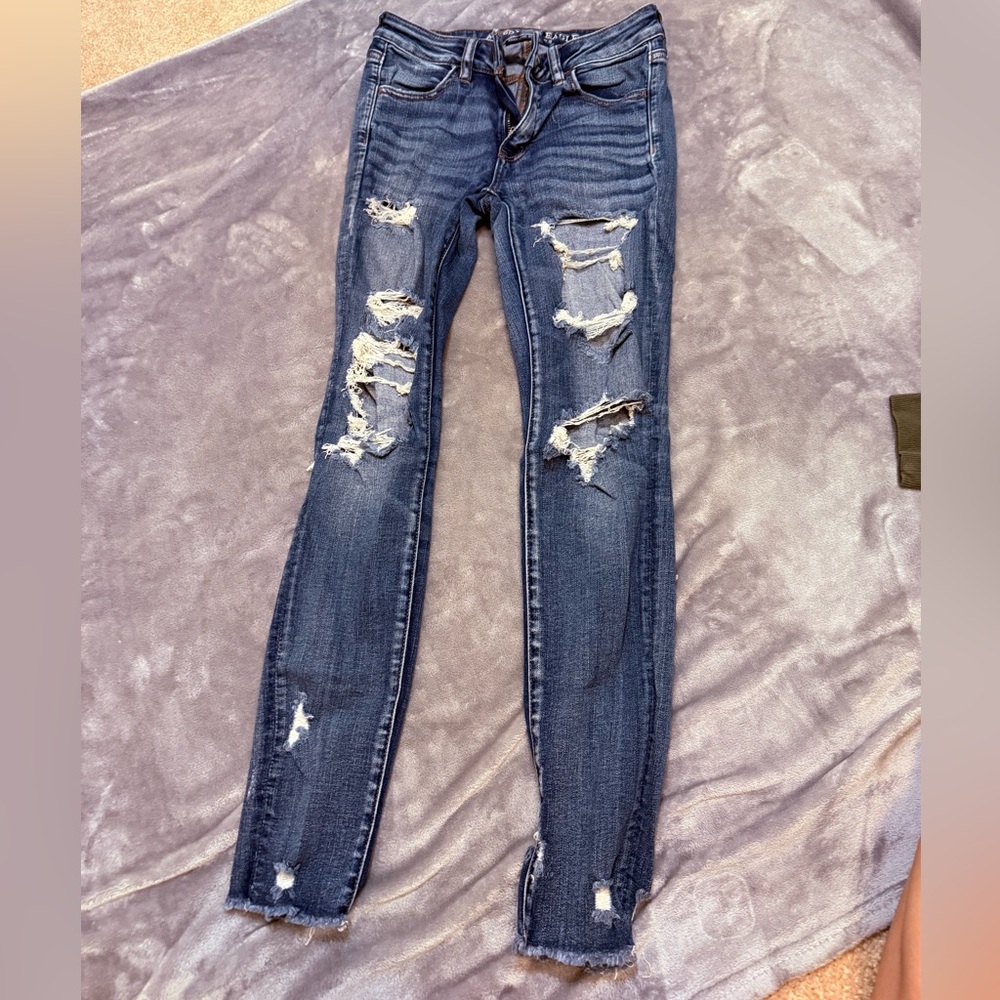 American Eagle Outfitters Ripped Dark Blue Skinny Jeans